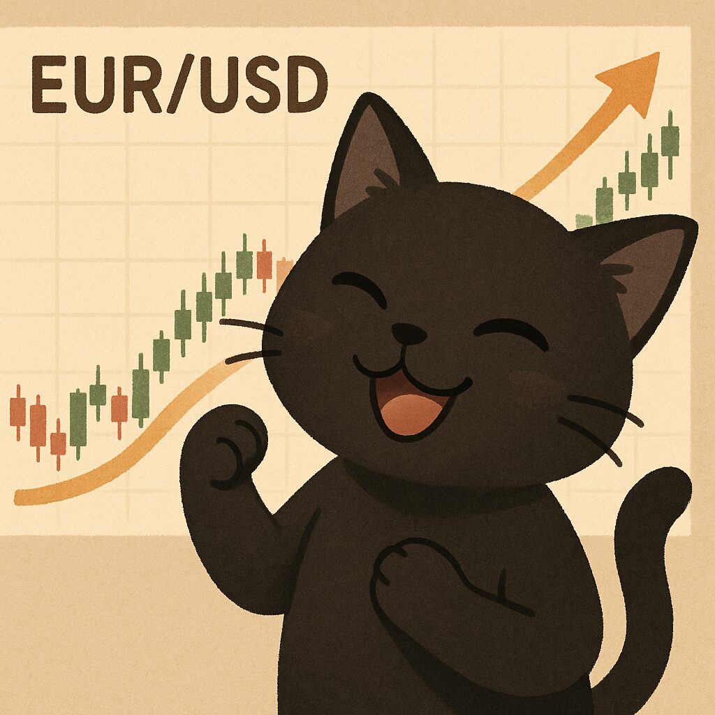 喜んでいる黒猫の画像です