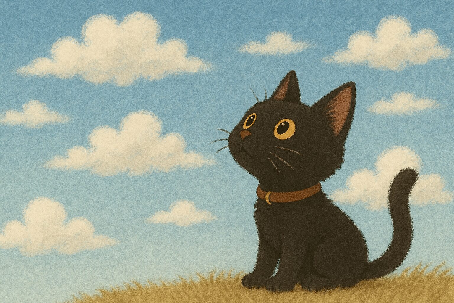 空を見上げる黒猫の画像です