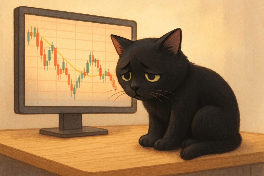 しょげている黒猫の画像です