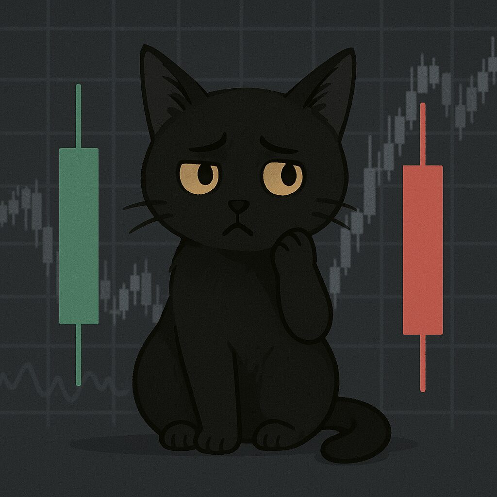 悩んでいる黒猫の画像です