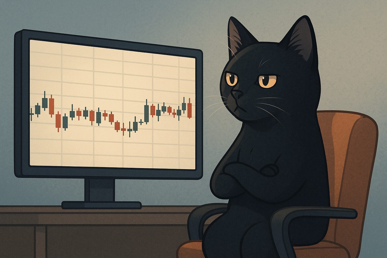 じっとチャンスを待つ黒猫の画像です