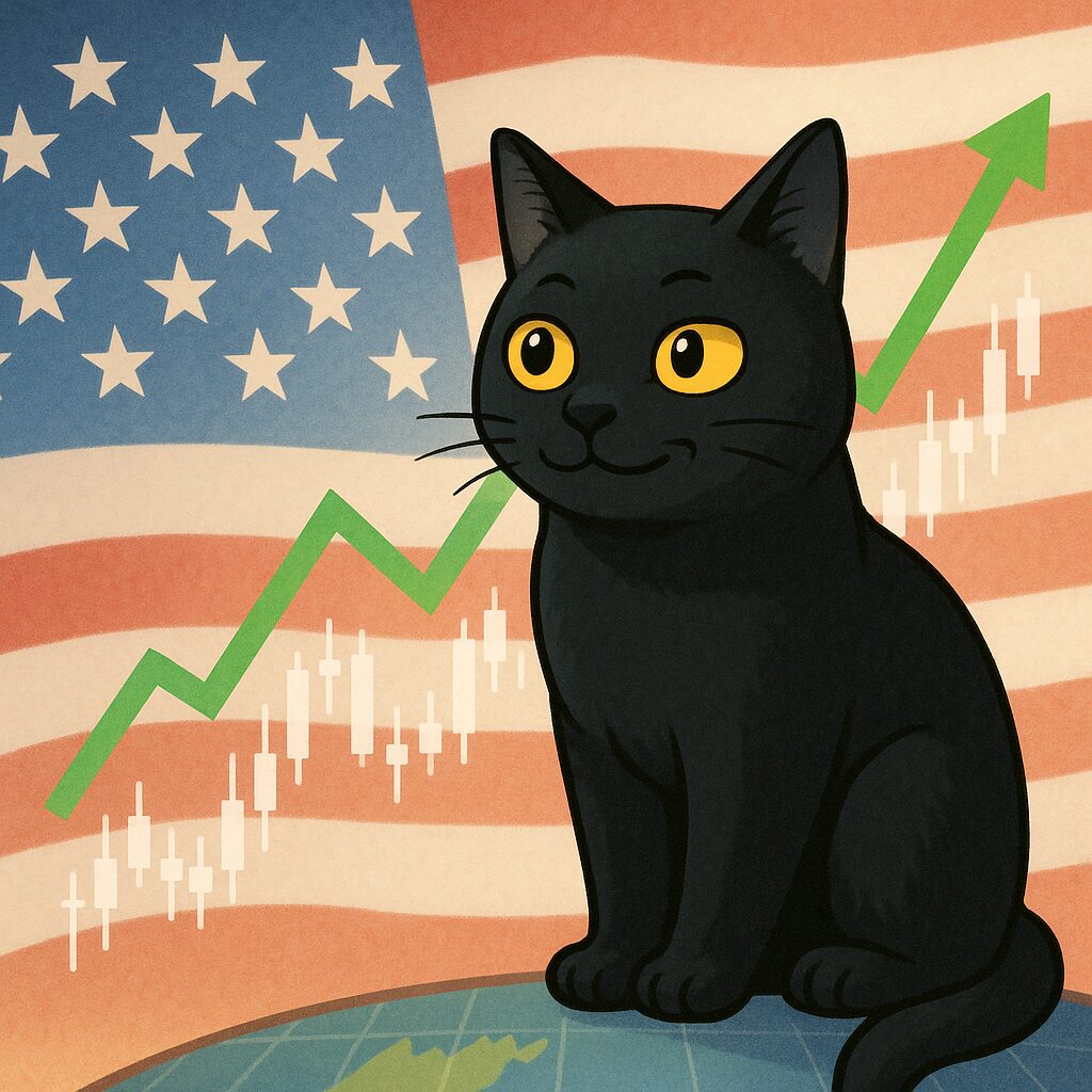 アメリカ国旗と黒猫の画像です