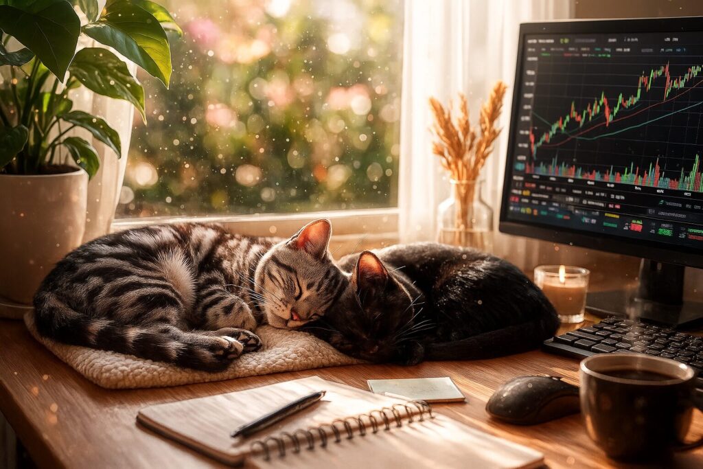 窓際で寝ている2匹の猫の画像です
