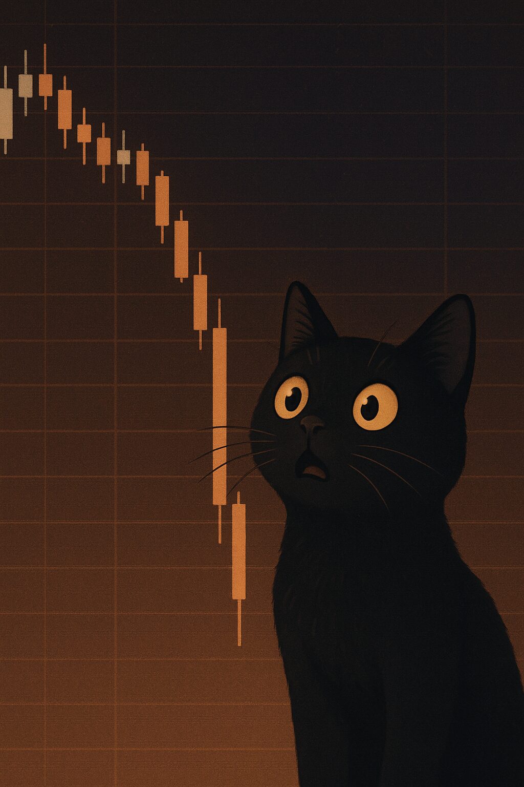 急落に驚く黒猫の画像です