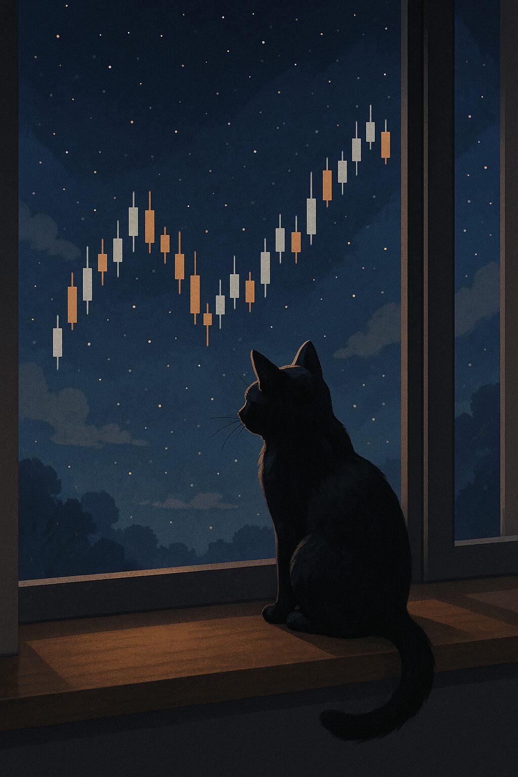 外を眺める黒猫の画像です