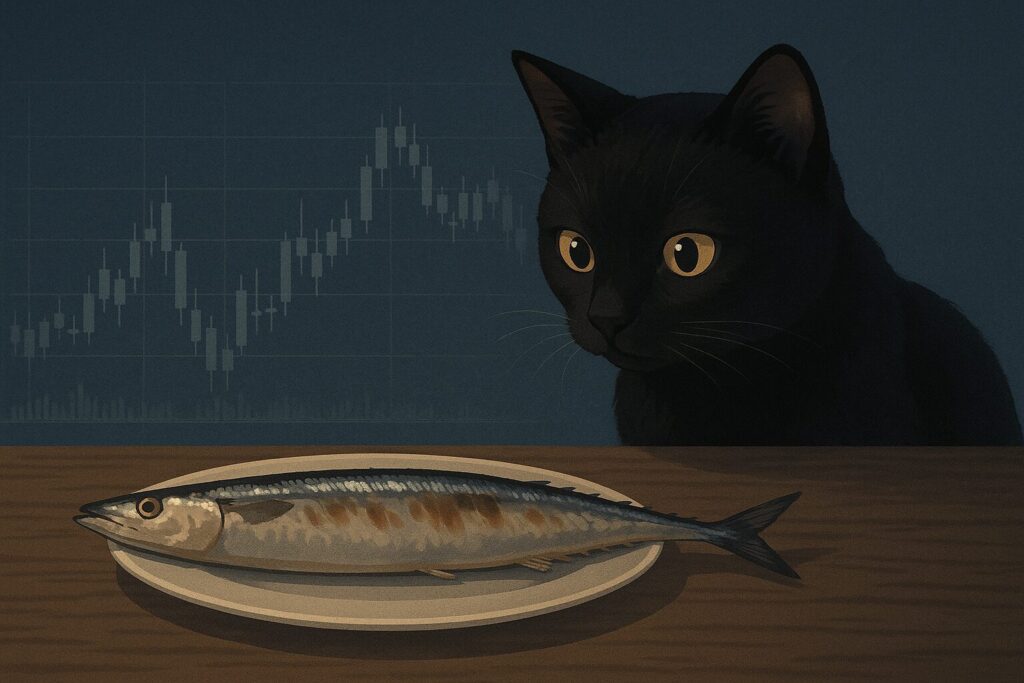 秋刀魚と黒猫の画像です