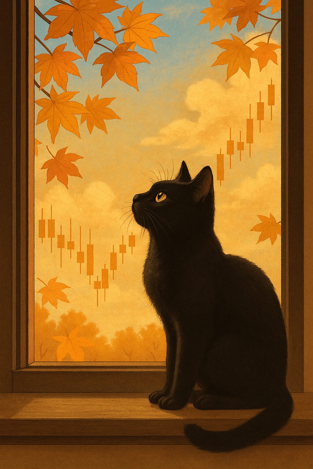 秋の空と黒猫の画像です