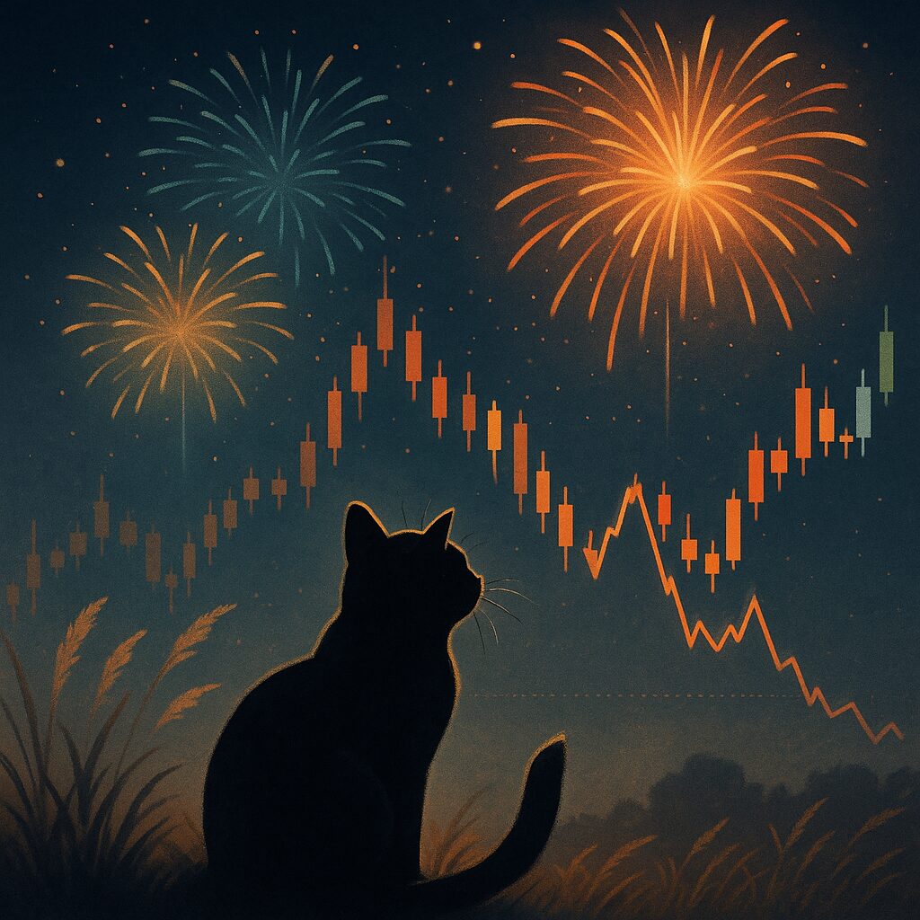 花火と黒猫の画像です