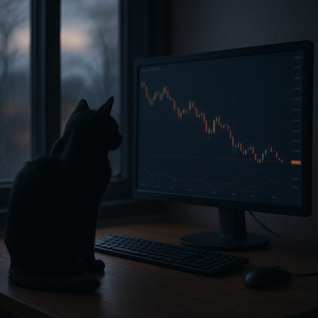 fxチャートと黒猫の画像です