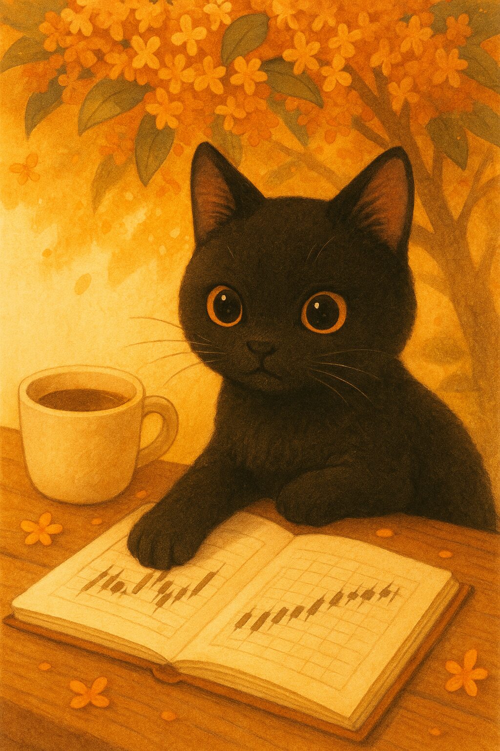 金木犀と黒猫の画像です