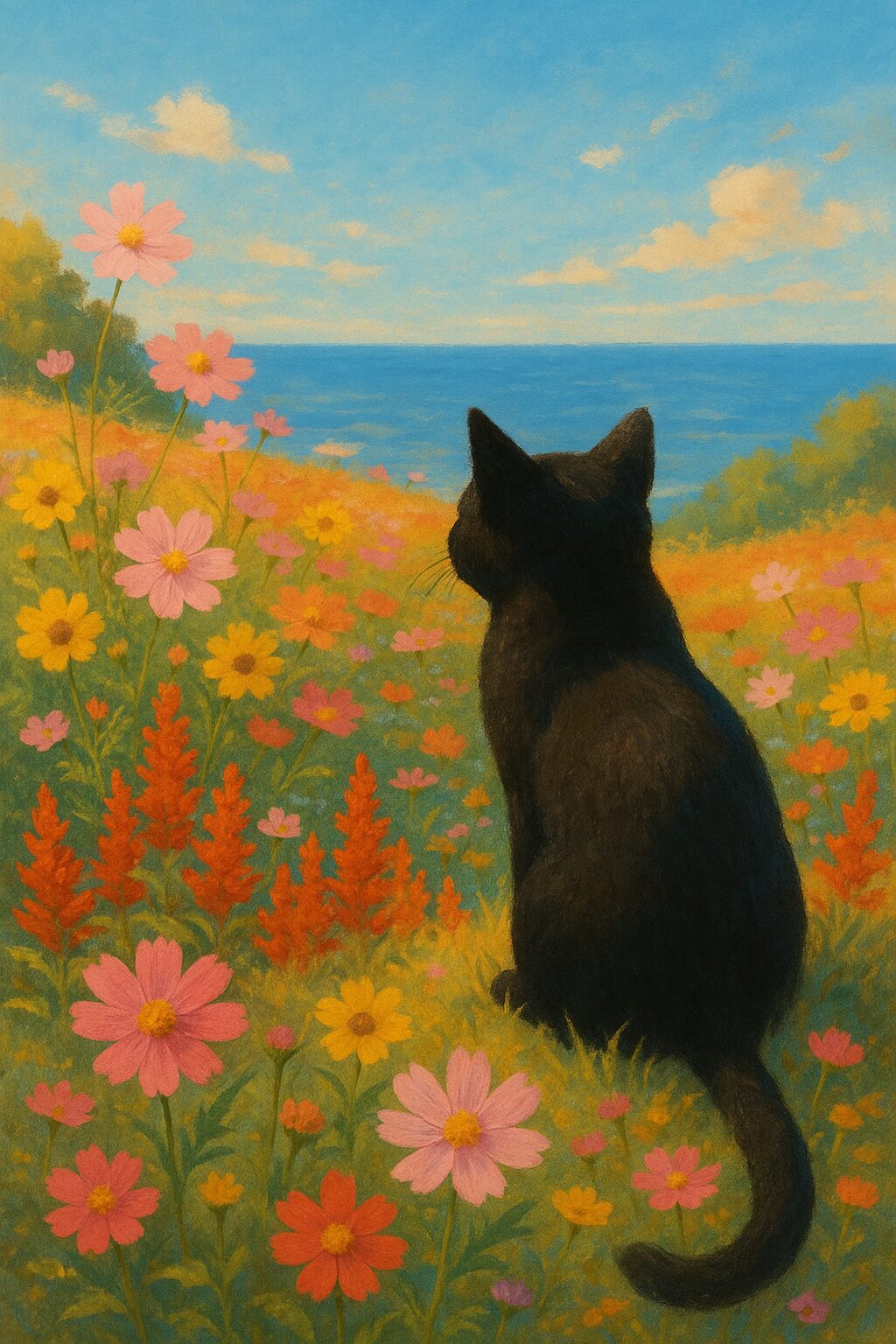 コスモスと黒猫の画像です