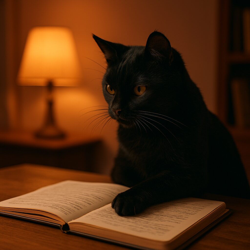 1週間の振り返りをする黒猫の画像です