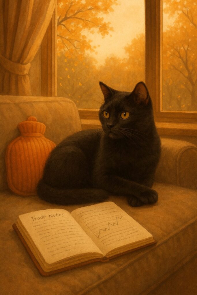 湯たんぽと黒猫の画像です