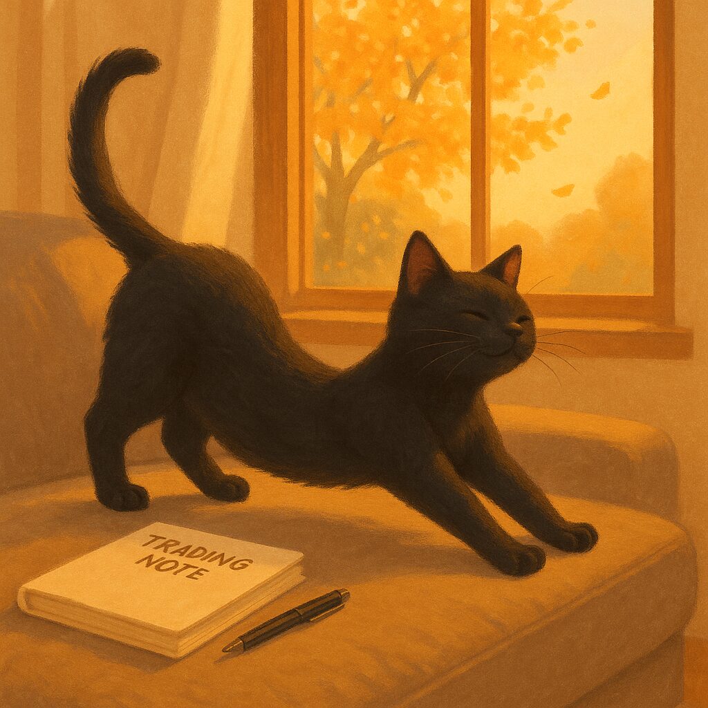 伸びる黒猫の画像