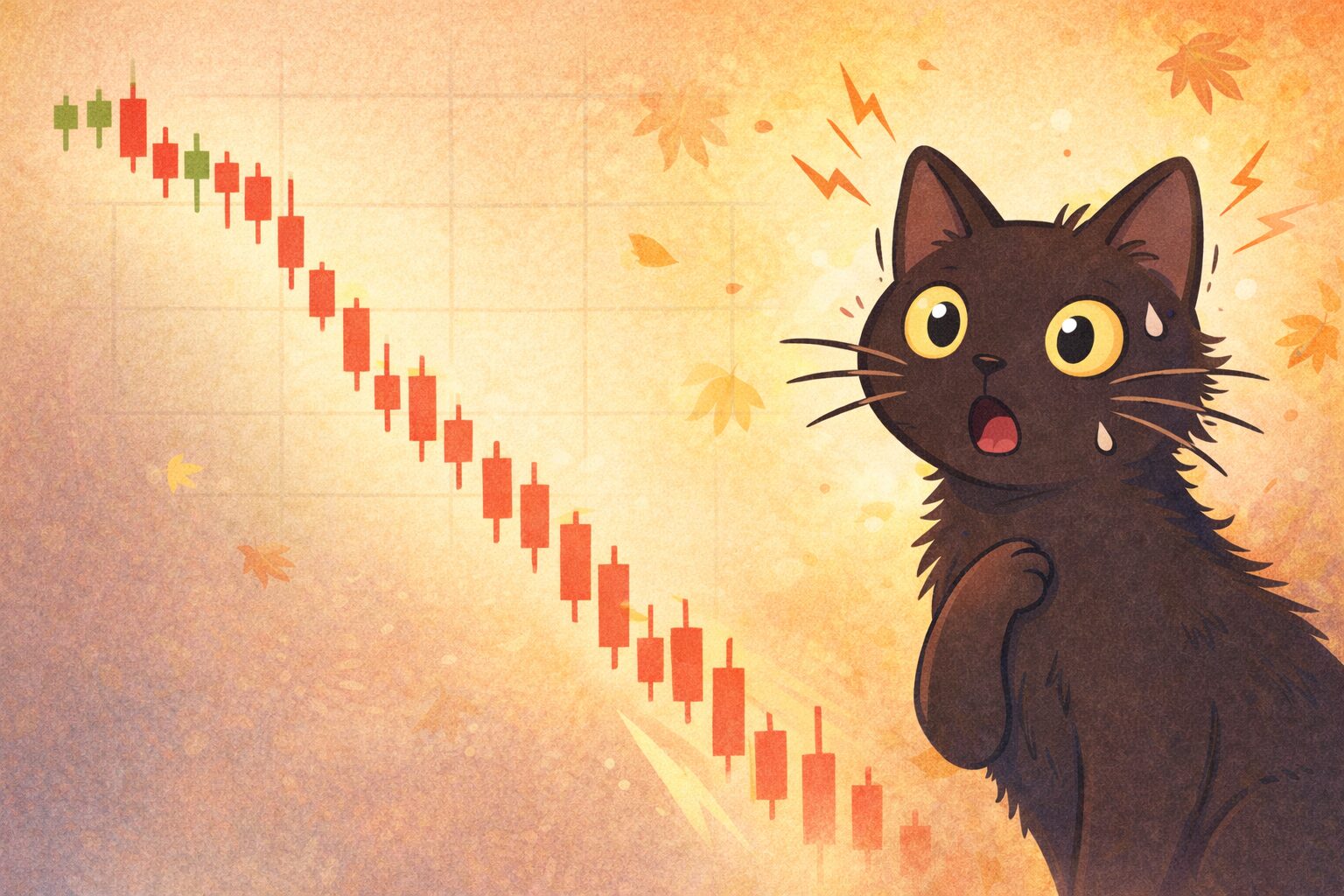 驚く黒猫とチャート