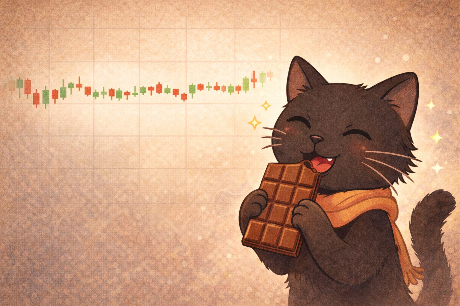 チョコを食べる黒猫