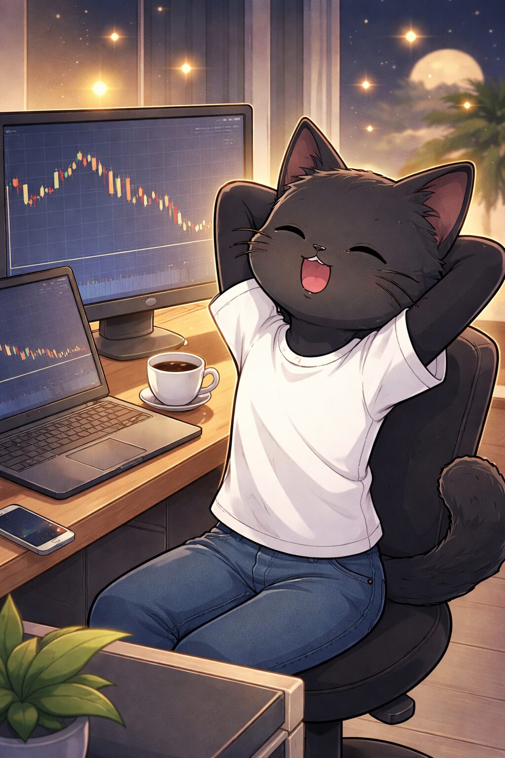 リラックスする黒猫